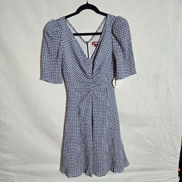 NWT STAUD Blue Checkered Mini Dress - Picture 5 of 9